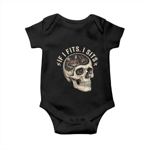 Funny Gothic Black Cat Skull Baby Onesie If I Fits I Sits TS12 Black Print Your Wear