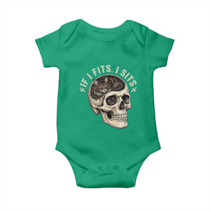 Funny Gothic Black Cat Skull Baby Onesie If I Fits I Sits TS12 Irish Green Print Your Wear