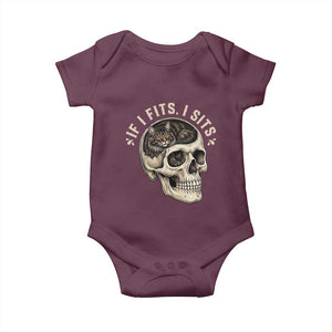 Funny Gothic Black Cat Skull Baby Onesie If I Fits I Sits TS12 Maroon Print Your Wear