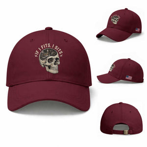 Funny Gothic Black Cat Skull Baseball Cap If I Fits I Sits TS12 Baseball Cap Universal Fit Maroon Print Your Wear