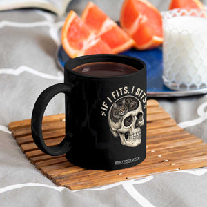 Funny Gothic Black Cat Skull Coffee Mug If I Fits I Sits TS12 Print Your Wear