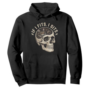 Funny Gothic Black Cat Skull Hoodie If I Fits I Sits TS12 Black Print Your Wear