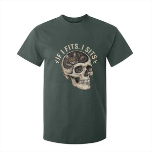Funny Gothic Black Cat Skull T Shirt For Kid If I Fits I Sits TS12 Dark Forest Green Print Your Wear