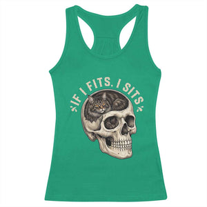 Funny Gothic Black Cat Skull Racerback Tank Top If I Fits I Sits TS12 Irish Green Print Your Wear