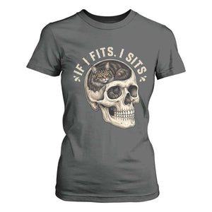 Funny Gothic Black Cat Skull T Shirt For Women If I Fits I Sits TS12 Dark Heather Print Your Wear