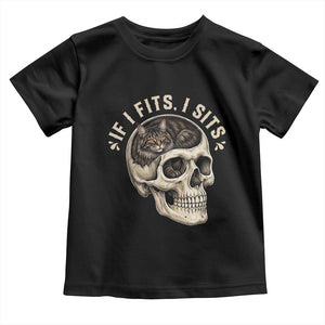 Funny Gothic Black Cat Skull Toddler T Shirt If I Fits I Sits TS12 Black Print Your Wear