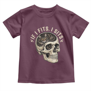 Funny Gothic Black Cat Skull Toddler T Shirt If I Fits I Sits TS12 Maroon Print Your Wear