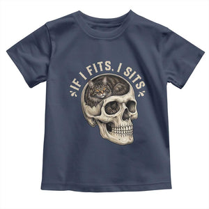 Funny Gothic Black Cat Skull Toddler T Shirt If I Fits I Sits TS12 Navy Print Your Wear