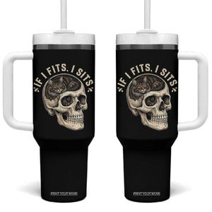 Funny Gothic Black Cat Skull Tumbler With Handle If I Fits I Sits TS12 One Size: 40 oz Black Print Your Wear