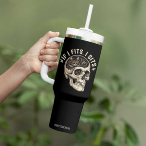 Funny Gothic Black Cat Skull Tumbler With Handle If I Fits I Sits TS12 Print Your Wear