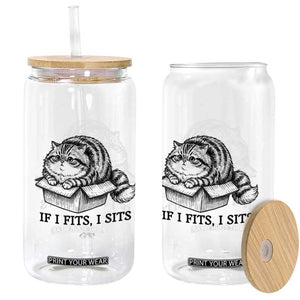 If I Fits I Sits Glass Can Chubby Kitty Funny Cat Lover Gift TS12 Print Your Wear