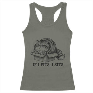 If I Fits I Sits Racerback Tank Top Chubby Kitty Funny Cat Lover Gift TS12 Military Green Print Your Wear