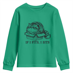 If I Fits I Sits Youth Sweatshirt Chubby Kitty Funny Cat Lover Gift TS12 Irish Green Print Your Wear