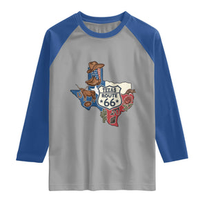 Texas Route Highway 66 Adventure Raglan Shirt Desert Road Trip Graphic TS12 Sport Gray Royal Print Your Wear