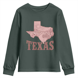 Texas Route Highway 66 Biker Youth Sweatshirt Vintage Biker Road Trip TS12 Dark Forest Green Print Your Wear