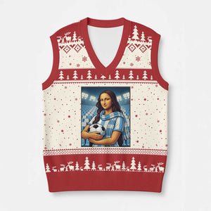 Funny Argentina Soccer Mona Lisa V-Neck Knit Sweater Vest Football Fan Pride Graphic