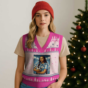 Funny Argentina Soccer Mona Lisa V-Neck Knit Sweater Vest Football Fan Pride Graphic