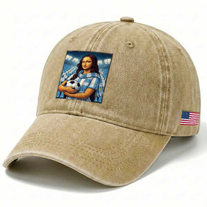 Funny Argentina Soccer Mona Lisa Washed Cotton Baseball Cap Football Fan Pride Graphic
