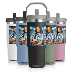 Funny Argentina Soccer Mona Lisa Flip Straw Tumbler Football Fan Pride Graphic