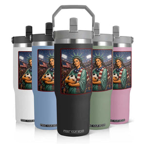 Funny Statue Of Liberty Soccer Gift Flip Straw Tumbler USA Football Pride