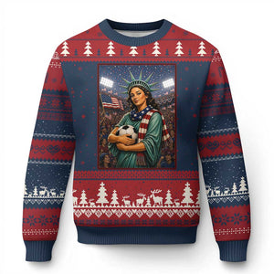 Funny Statue Of Liberty Soccer Gift Ugly Christmas Sweater USA Football Pride