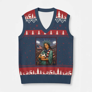 Funny Statue Of Liberty Soccer Gift V-Neck Knit Sweater Vest USA Football Pride