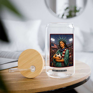 Funny Statue Of Liberty Soccer Gift Glass Can USA Football Pride