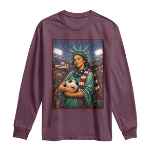 Funny Statue Of Liberty Soccer Gift Long Sleeve Shirt USA Football Pride