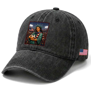 Funny Statue Of Liberty Soccer Gift Washed Cotton Baseball Cap USA Football Pride