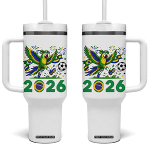 Funny Brazil Soccer Macaw Tumbler With Handle 2026 Football Fan Graphic