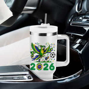 Funny Brazil Soccer Macaw Tumbler With Handle 2026 Football Fan Graphic