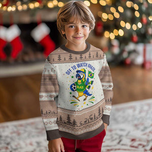 Off To Watch Brazil Ugly Christmas Sweater Funny Tropical Bird Soccer Fan