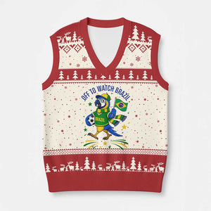 Off To Watch Brazil V-Neck Knit Sweater Vest Funny Tropical Bird Soccer Fan