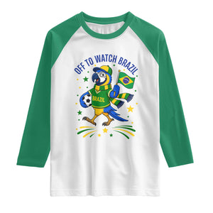 Off To Watch Brazil Raglan Shirt Funny Tropical Bird Soccer Fan