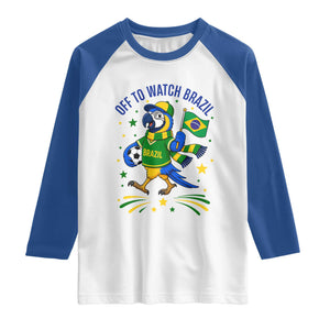 Off To Watch Brazil Raglan Shirt Funny Tropical Bird Soccer Fan