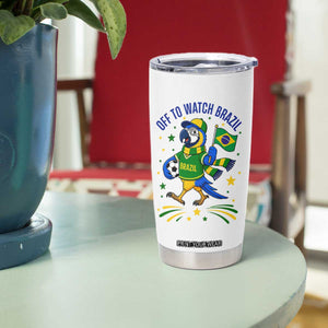 Off To Watch Brazil Tumbler Cup Funny Tropical Bird Soccer Fan
