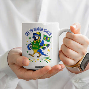 Off To Watch Brazil Coffee Mug Funny Tropical Bird Soccer Fan