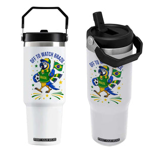 Off To Watch Brazil Flip Straw Tumbler Funny Tropical Bird Soccer Fan