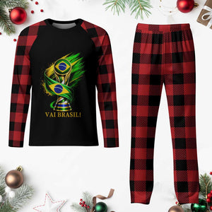 Brazil Soccer Fan 2026 Gift Plaid Pajama Set Vai Brasil