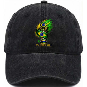 Brazil Soccer Fan 2026 Gift Washed Cotton Baseball Cap Vai Brasil