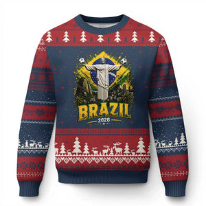 Brazilian Futbol 2026 Ugly Christmas Sweater Christ The Redeemer Football Pride