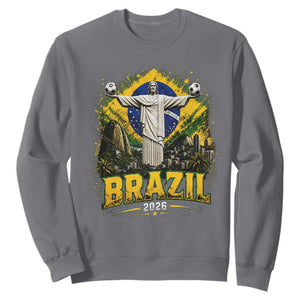 Brazilian Futbol 2026 Sweatshirt Christ The Redeemer Football Pride TS12 Charcoal Print Your Wear