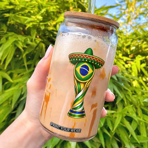 Brazil Football Supporter Gift Glass Can Vai Brasil
