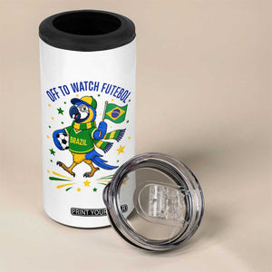 Off To Watch Futebol 4 in 1 Can Cooler Tumbler Funny Brazil Macaw Soccer Fan