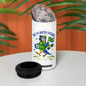 Off To Watch Futebol 4 in 1 Can Cooler Tumbler Funny Brazil Macaw Soccer Fan