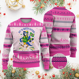 Off To Watch Futebol Ugly Christmas Sweater Funny Brazil Macaw Soccer Fan