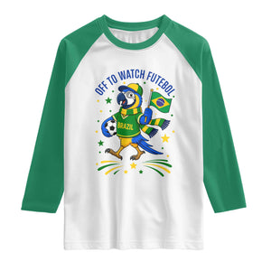 Off To Watch Futebol Raglan Shirt Funny Brazil Macaw Soccer Fan