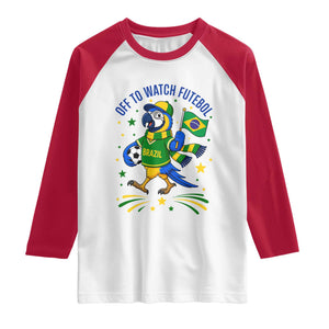 Off To Watch Futebol Raglan Shirt Funny Brazil Macaw Soccer Fan