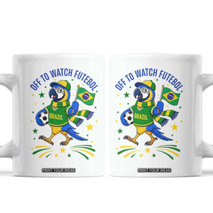 Off To Watch Futebol Coffee Mug Funny Brazil Macaw Soccer Fan