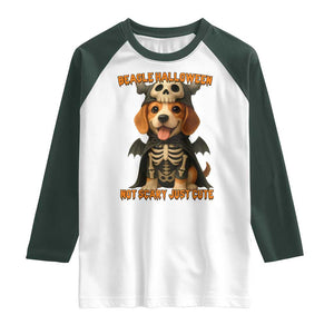 Beagle Halloween Skeleton Raglan Shirt Not Scary Just Cute Dog Lover TS12 White Dark Forest Green Print Your Wear